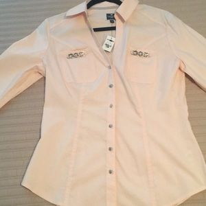 Peach button up shirt